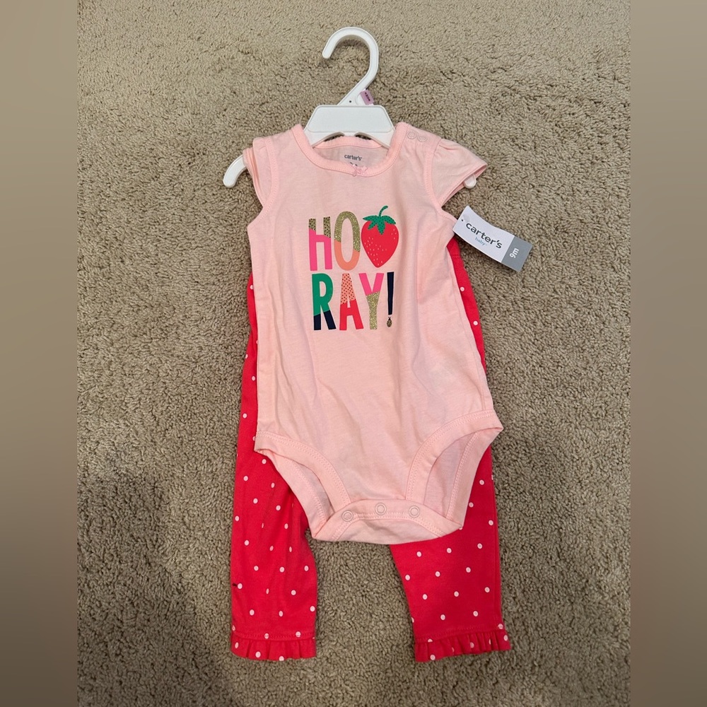 Carter’s HOORAY strawberry matching set. NWT